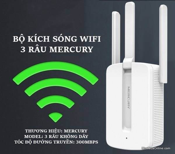 Bộ Kích Sóng Wifi 3 Râu Mercury 300Mbps Cực Mạnh