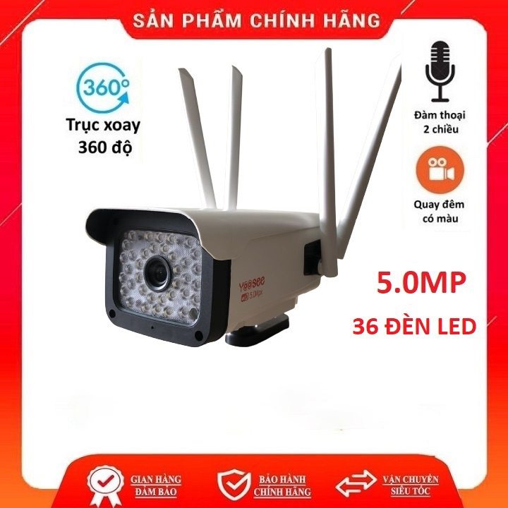 Camera Ip Yoosee Ngoài Trời Ptz 5.0Mpx 36 Led 4 Râu Hồng Ngoại, Ban Đêm Có Màu Xoay 360 Độ Chống Nước Đàm Thoại 2 Chiều Kèm Adapter + Giá Đỡ