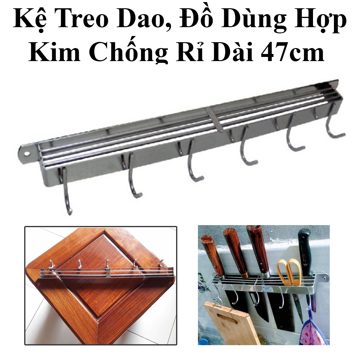 Kệ Treo Dao, Đồ Dùng Nhà Bếp Hợp Kim Chống Rỉ Dài 47Cm