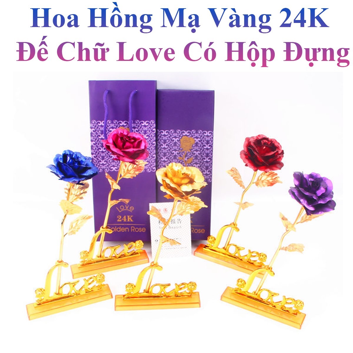 Hoa Hồng Mạ Vàng 24K Đế Chữ Love Có Hộp Đựng Sang Trọng