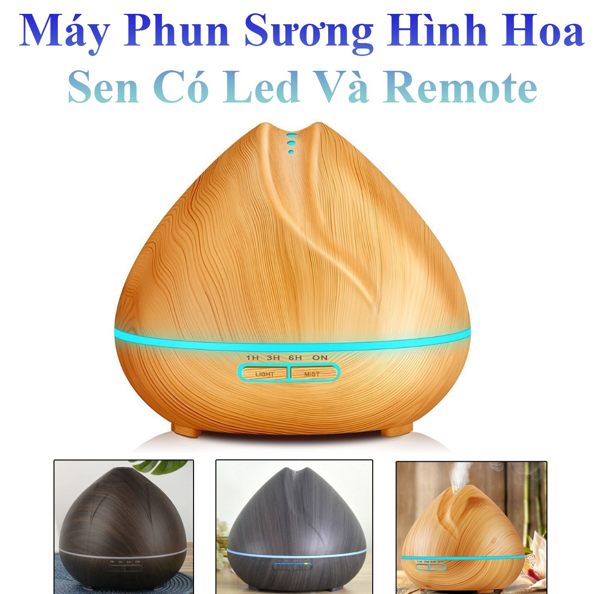 Máy Phun Sương Tạo Độ Ẩm Hình Hoa Sen 17Cm Có Led Và Remote