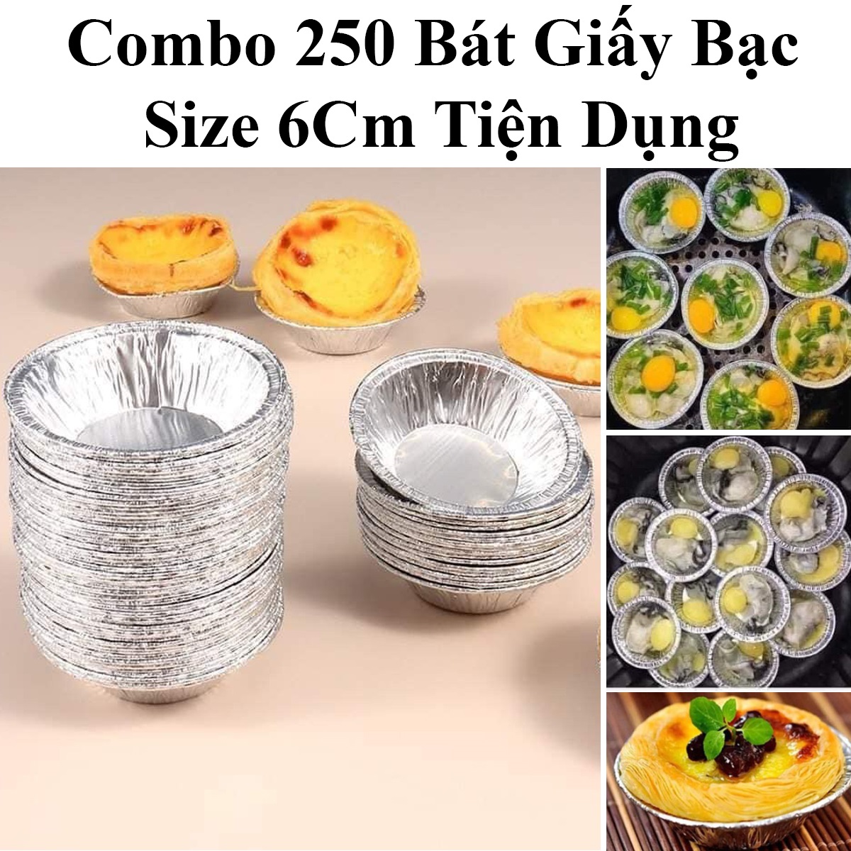 Combo 250 Bát Giấy Bạc Nướng Bánh, Nướng Hàu Size 6Cm