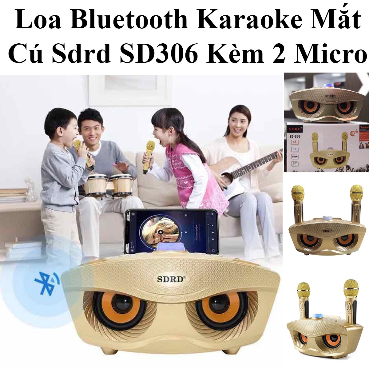 Loa Bluetooth Karaoke Mắt Cú Sdrd Sd-306 Kèm 2 Micro Cực Hay