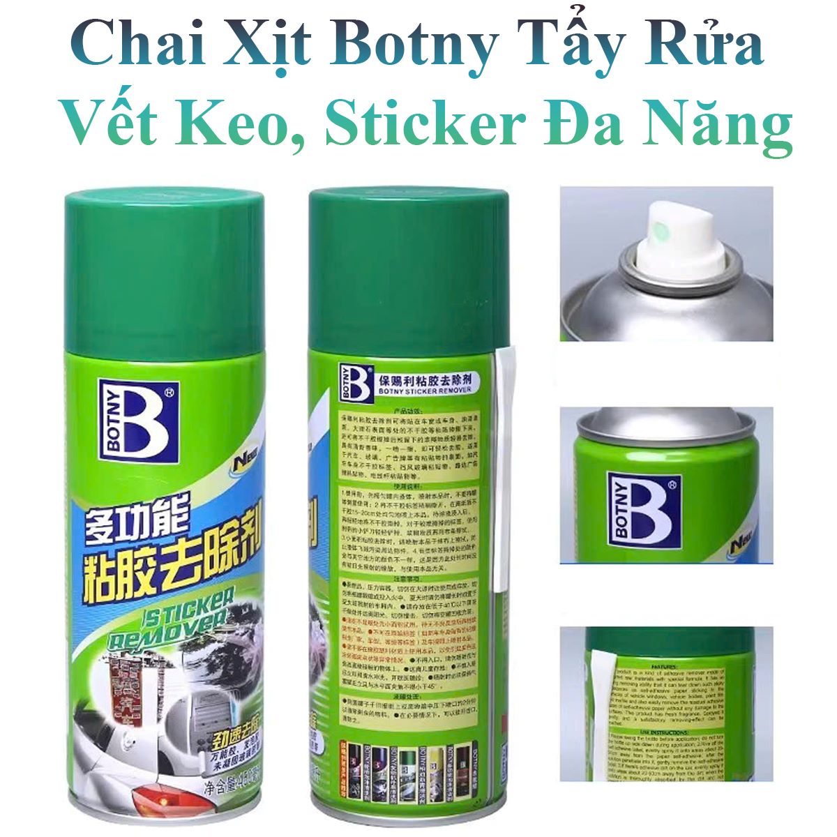 Chai Xịt Botny Tẩy Rửa Vết Keo, Sticker Dính Trên Xe Hơi, Tường, Đồ Vật 450Ml