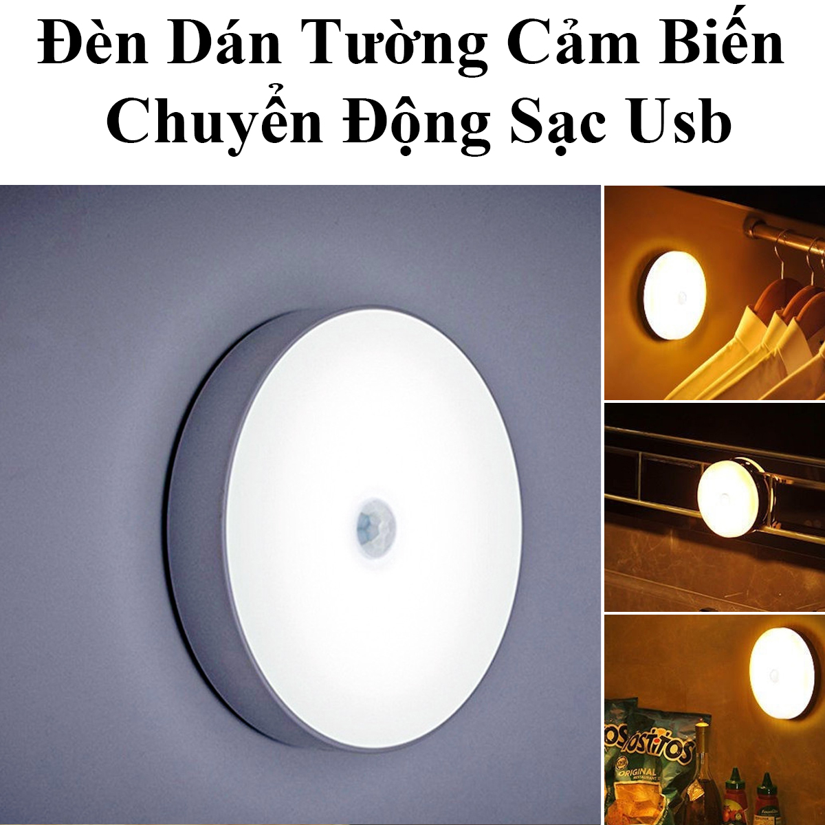 Đèn Dán Tường Cảm Biến Chuyển Động 2 Chế Độ White, Warm Sạc Usb Size 9Cm