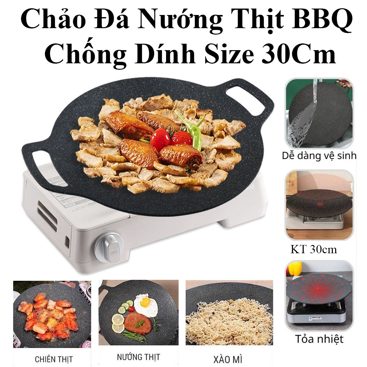 Chảo Đá Nướng Thịt Bbq Hàn Quốc Chống Dính Size 30Cm