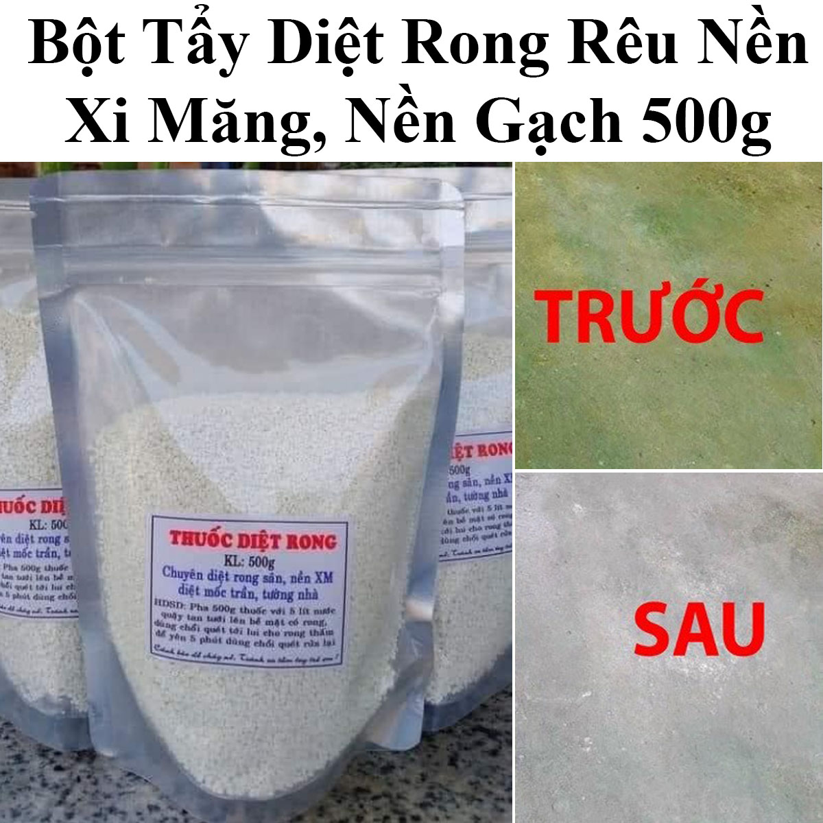 Bột Tẩy Diệt Rong Rêu Trên Nền Xi Măng, Nền Gạch, Diệt Mốc Trần, Tường Nhà Gói 500Gr