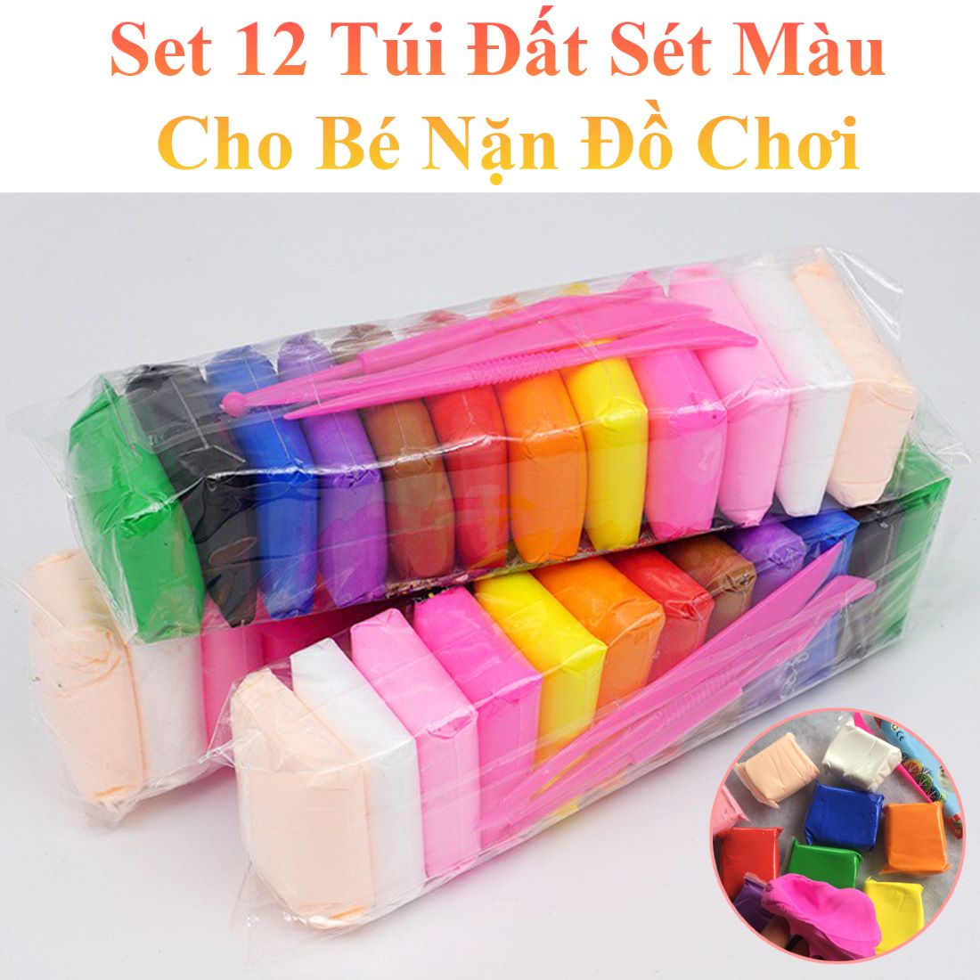 Set 12 Túi Đất Sét Màu Cho Bé Nặn Đồ Chơi