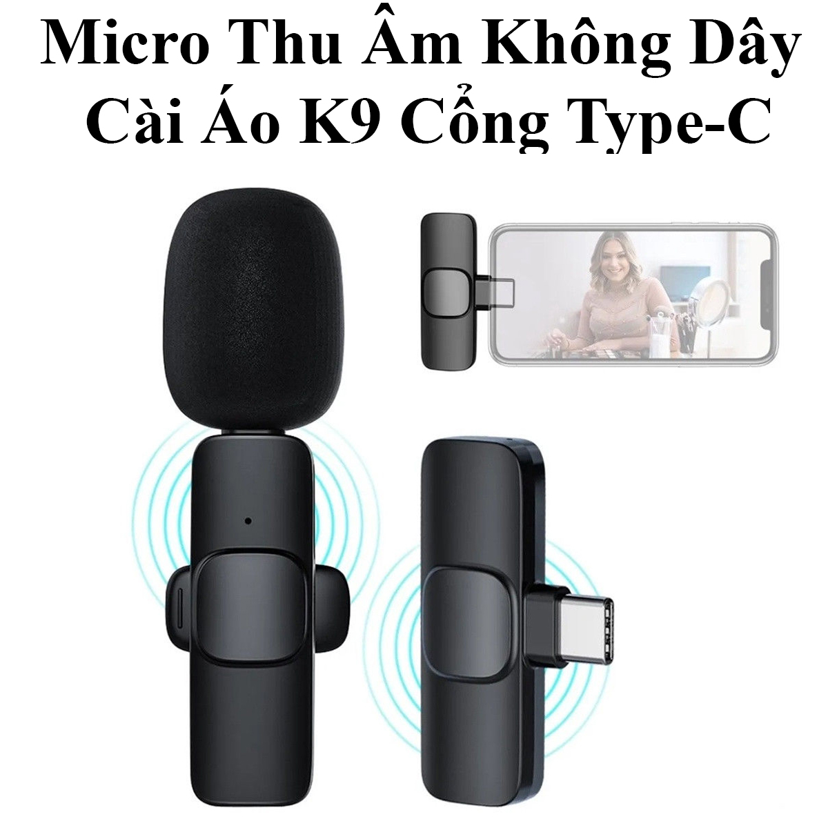 Micro Thu Âm Không Dây Cài Áo K9 Cổng Type-C Khử Tiếng Ồn, Lọc Âm Chuyên Dùng Giảng Dạy, Quay Video