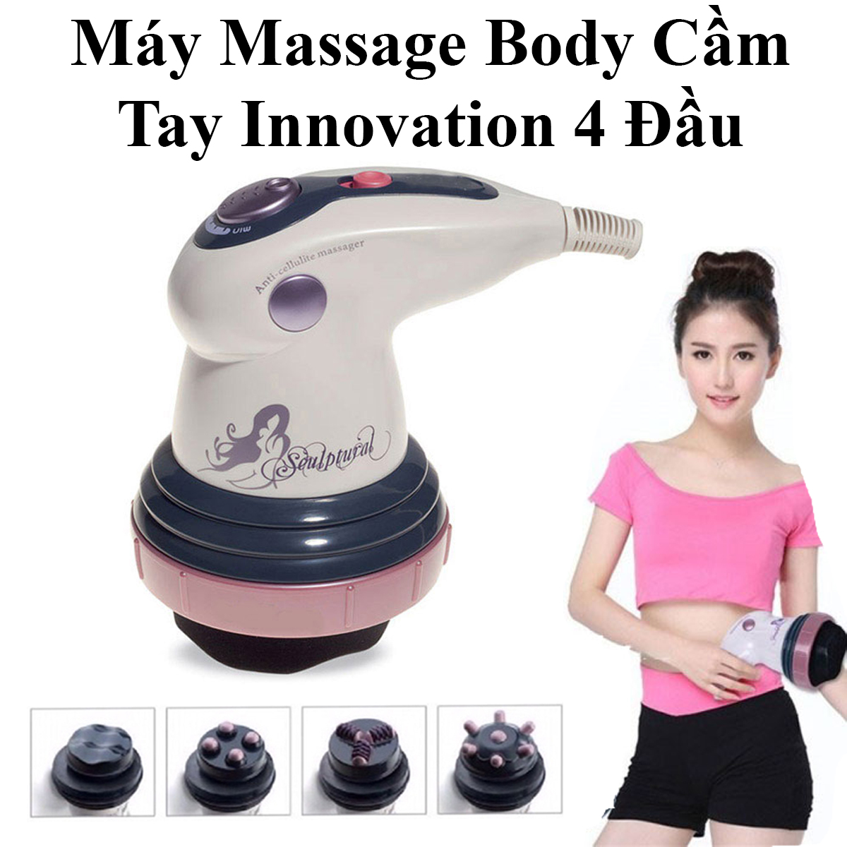 Máy Massage Body Cầm Tay 4 Đầu Innovation 6 Cường Độ Rung Lắc Thư Giãn