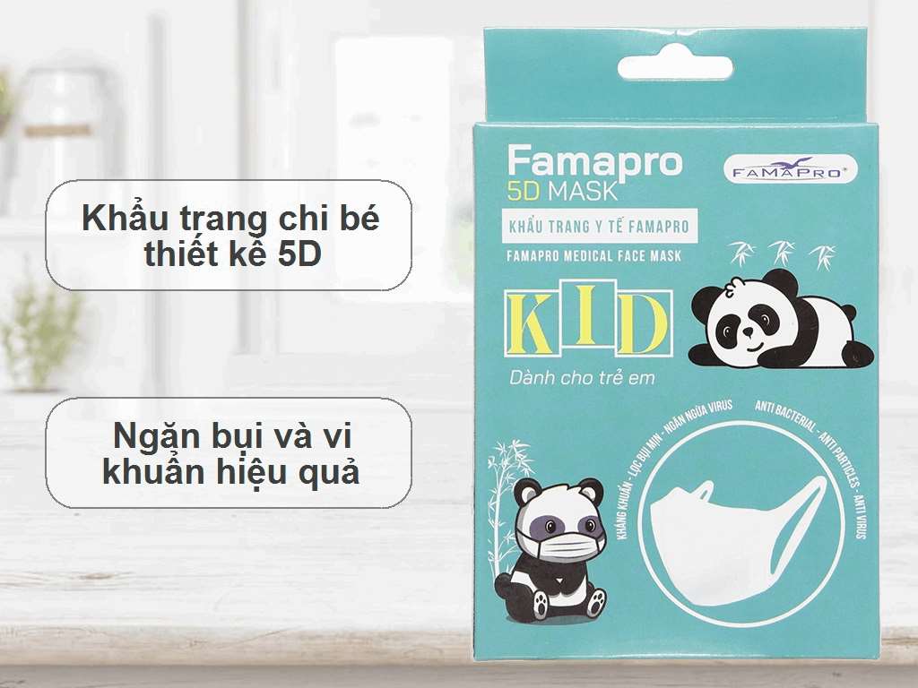 Hộp 10 Khẩu Trang Trẻ Em 5D Mask Quai Vải Famapro