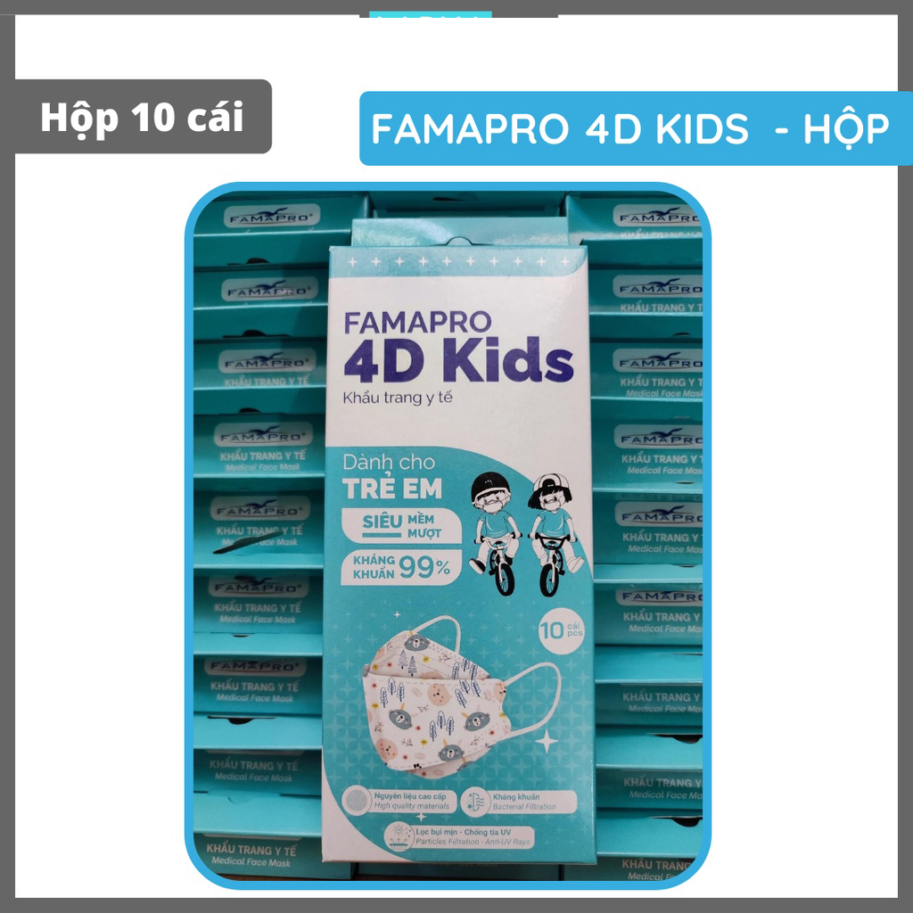 Hộp 10 Khẩu Trang Trẻ Em 4D Kids Famapro