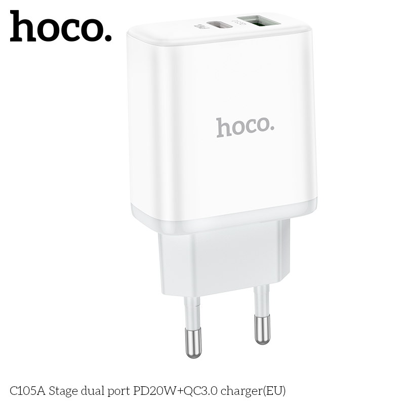 Cóc Sạc Nhanh Hoco C105A Pd20W + Qc3.0 2 Cổng Sạc Usb Và Type-C Có Đèn Led