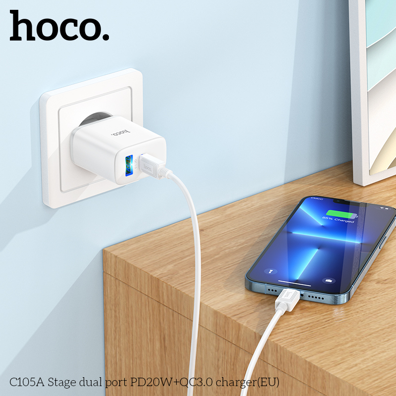 Cóc Sạc Nhanh Hoco C105A Pd20W + Qc3.0 2 Cổng Sạc Usb Và Type-C Có Đèn Led