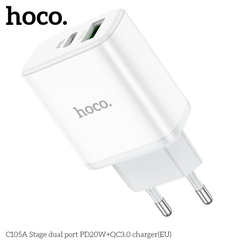 Cóc Sạc Nhanh Hoco C105A Pd20W + Qc3.0 2 Cổng Sạc Usb Và Type-C Có Đèn Led