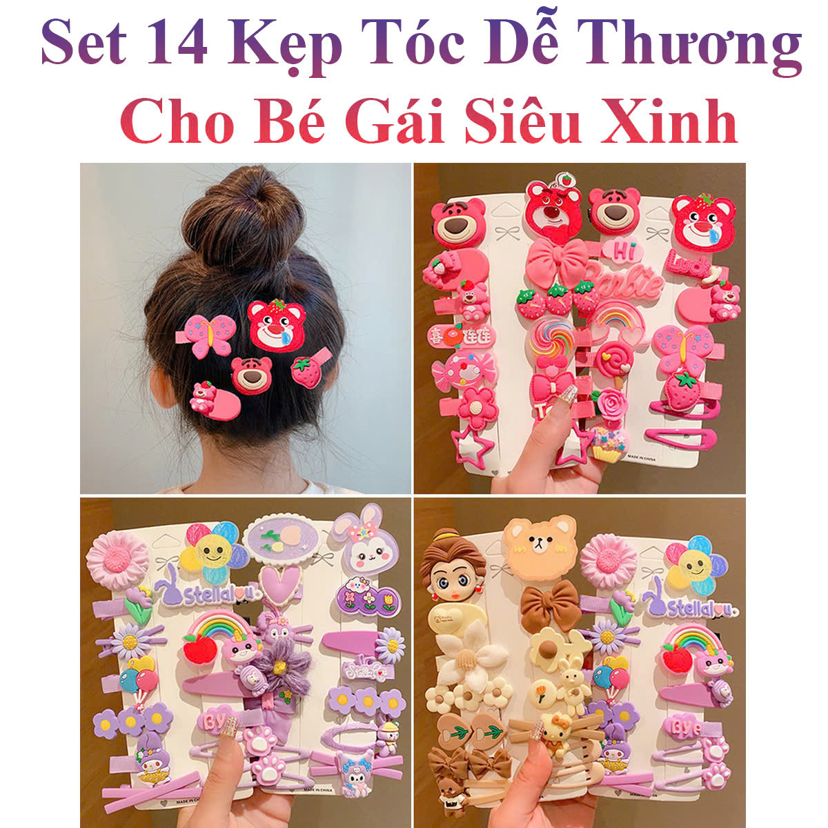 Set 14 Kẹp Tóc Dễ Thương Cho Bé Gái Siêu Xinh