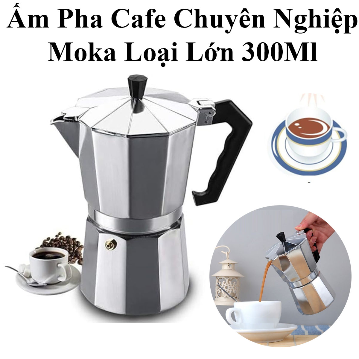 Ấm Pha Cafe Chuyên Nghiệp Moka Loại Lớn 300Ml Hợp Kim Nhôm Giữ Nhiệt Tốt Kiểu Ý