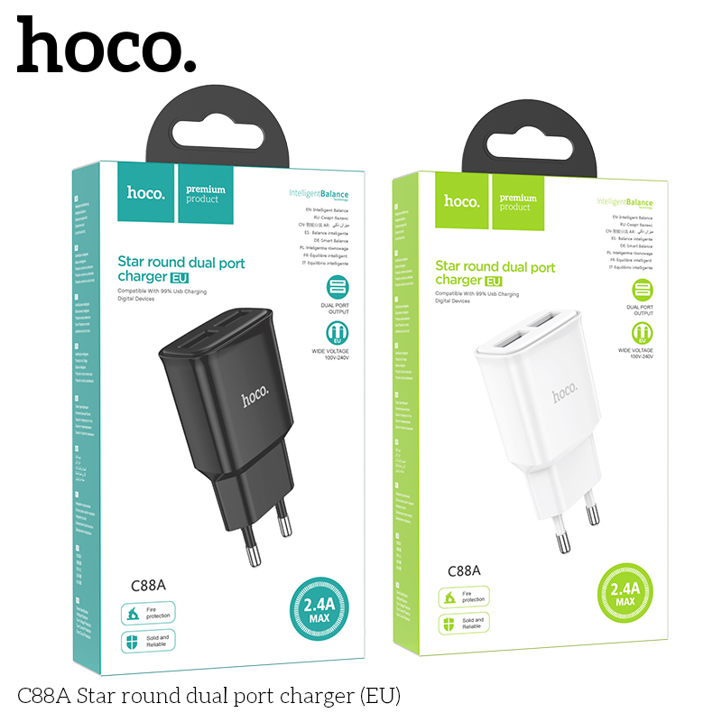 Củ Sạc 2 Cổng Hoco C88A Dòng 2.4A Chân Cắm Eu