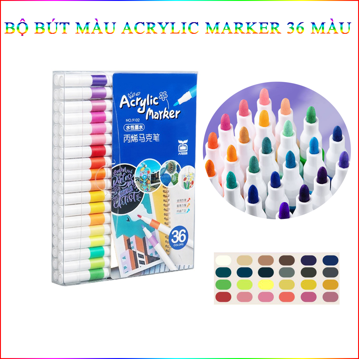 Hộp 36 Bút Màu Acrylic Marker 14Cm Chống Nước Vẽ Trên Mọi Chất Liệu