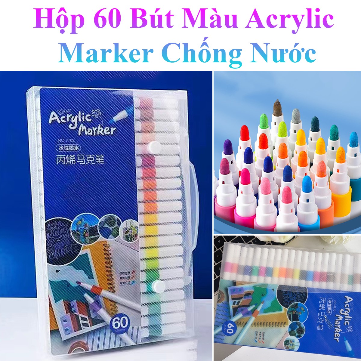 Hộp 60 Bút Màu Acrylic Marker Chống Nước Vẽ Trên Mọi Chất Liệu
