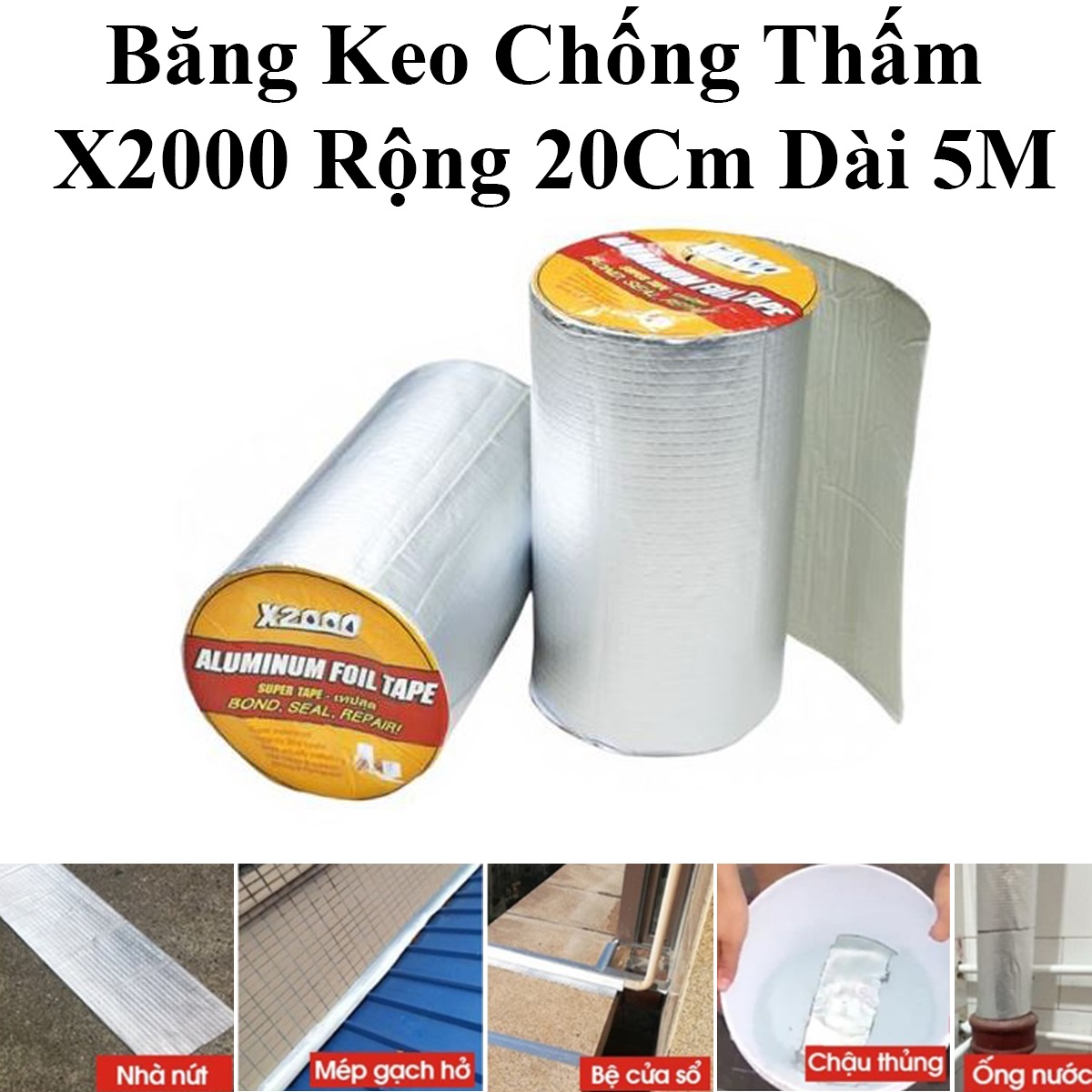 Băng Keo Chống Thấm X2000 Chắc Chắn, Chống Thấm Dột, Dán Tường, Dán Mái Tôn Rộng 20Cm Dài 5M