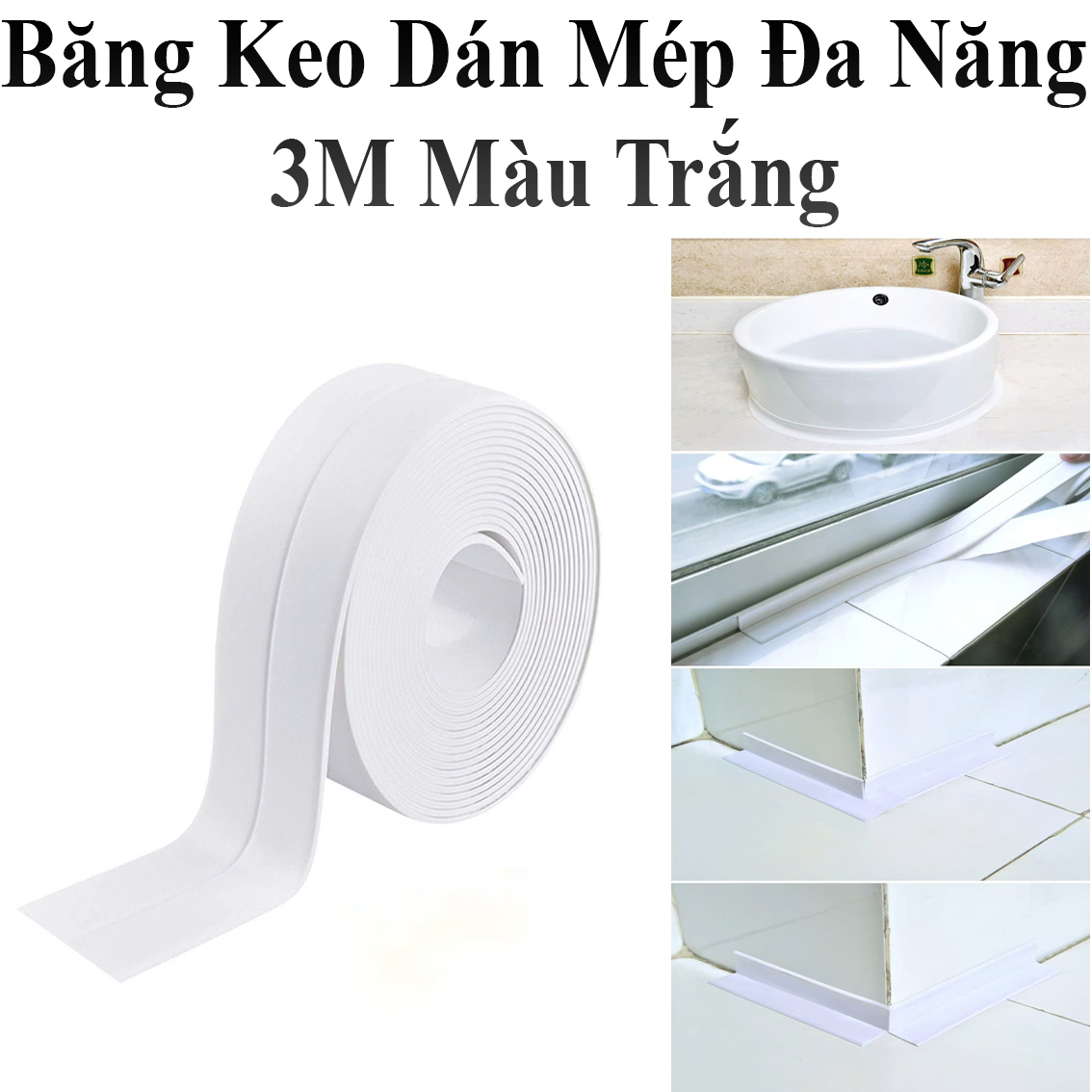 Băng Keo Dán Mép Đa Năng 3M Màu Trắng Dán Chống Thấm Bồn Rửa Chén, Mép Cửa, Mép Tường