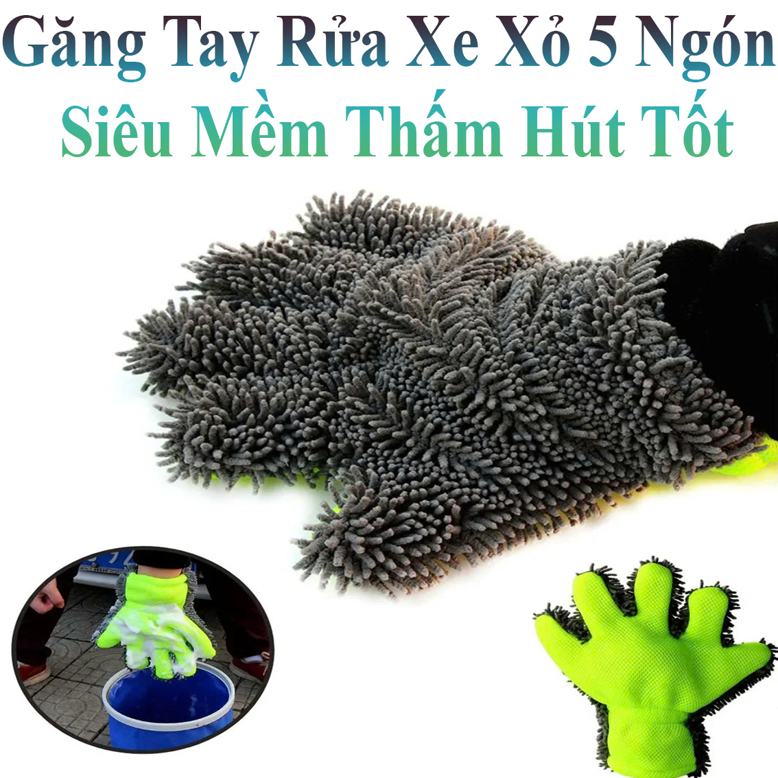 Găng Tay Rửa Xe Xỏ 5 Ngón Siêu Mềm Dễ Dàng Luồng Lách Nơi Hẹp