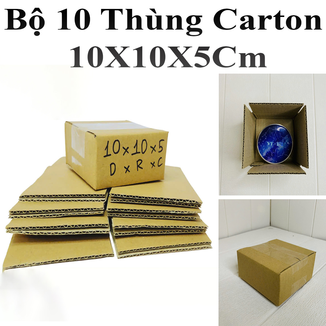 Bộ 10 Hộp Carton 10X10X5Cm Đóng Hàng Chịu Lực Tốt