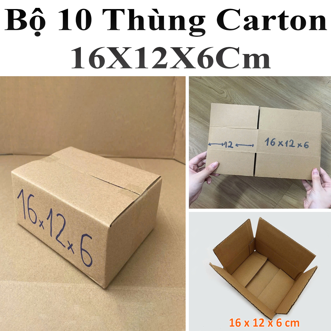 Bộ 10 Hộp Carton 16X12X6Cm Đóng Hàng Chịu Lực Tốt