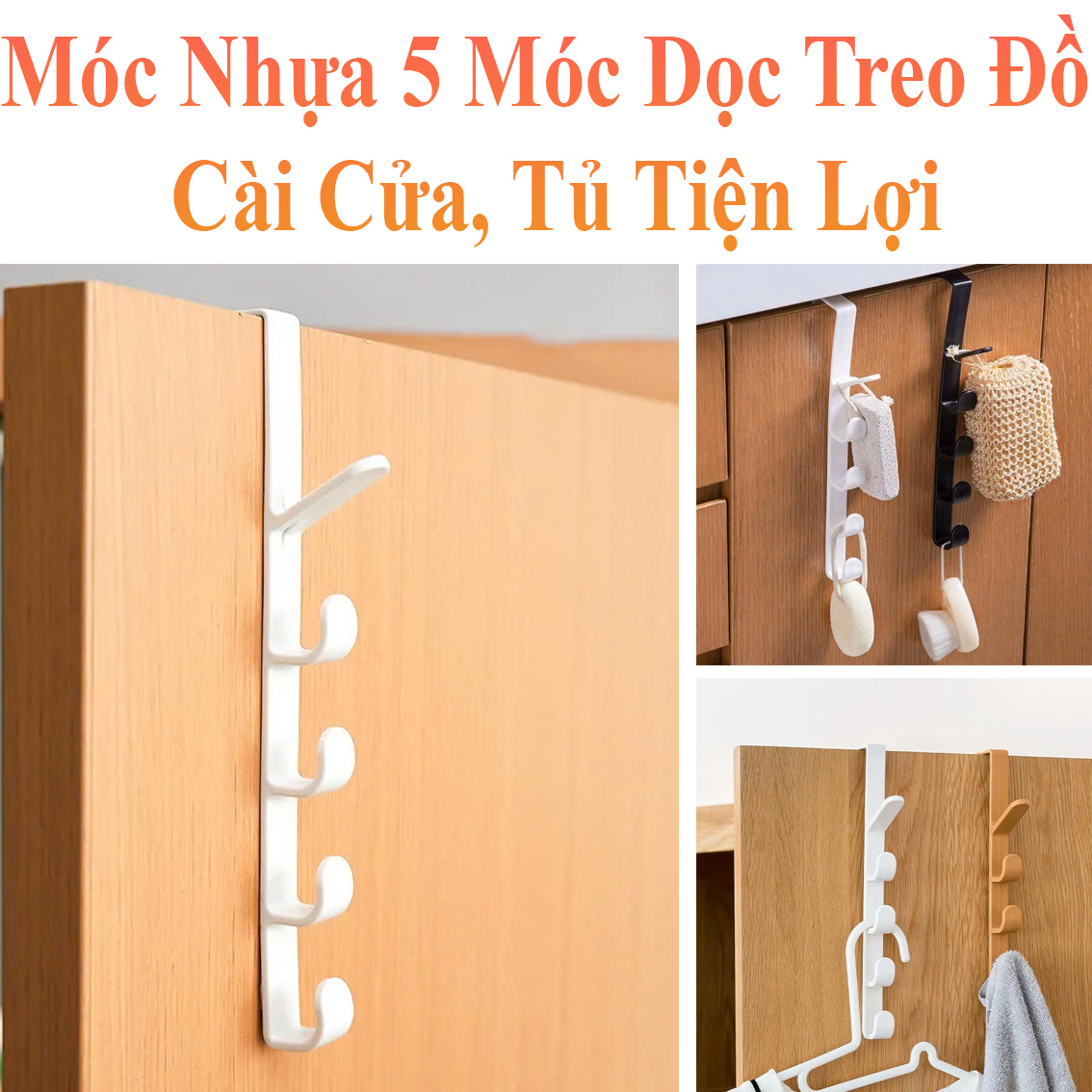 Móc Nhựa 5 Móc Dọc Treo Đồ Cài Cửa , Tủ Tiện Lợi