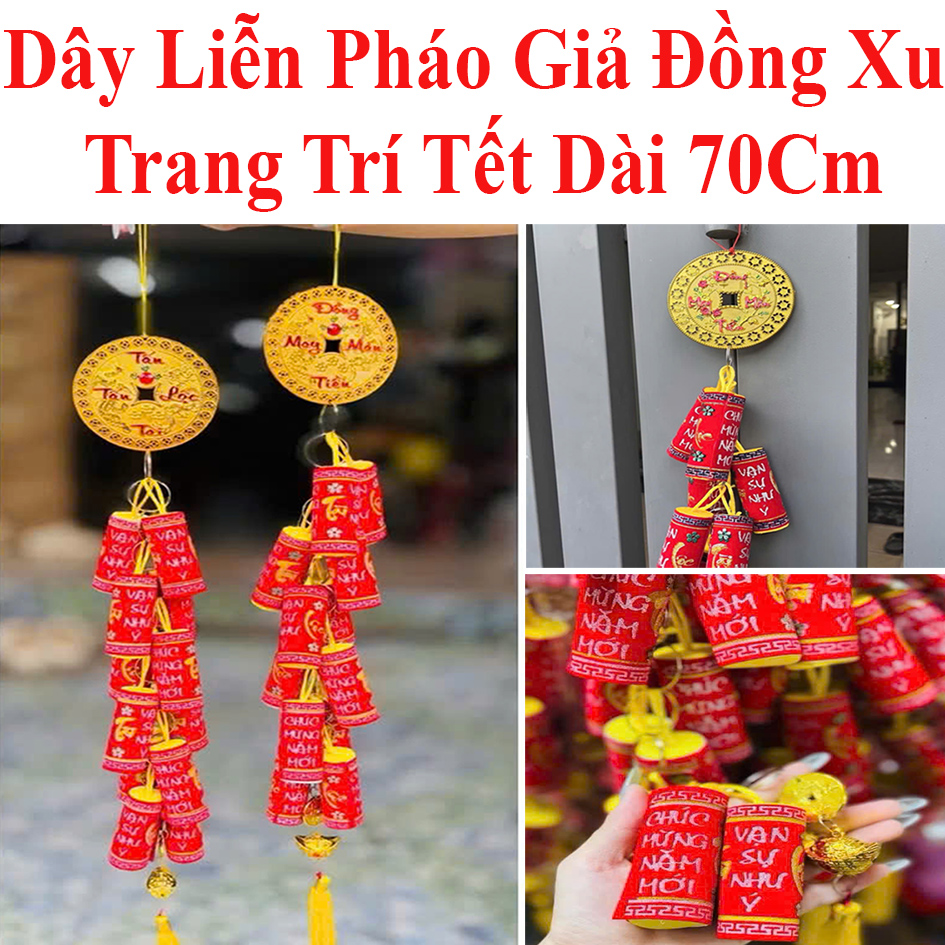 Dây Liễn Pháo Giả Kèm Đồng Xu Trang Trí Tết Dài 70Cm