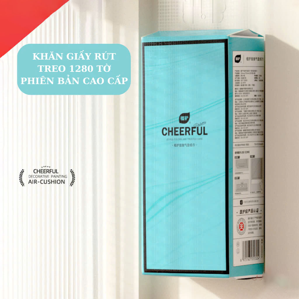 Túi Khăn Giấy Rút Cheerful Màu Xanh Dương 1280 Tờ Treo Tường Tiện Dụng
