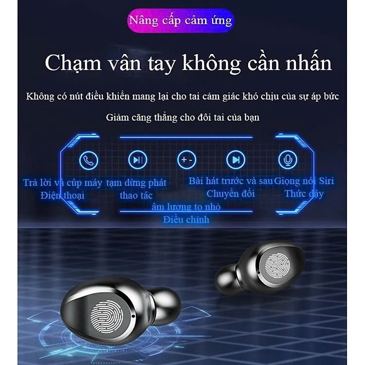 Tai Nghe Không Dây Bluetooth Tws 5.0 Amoi F9 Cảm Ứng Vân Tay, Dock Sạc Có Led Báo Pin Kép