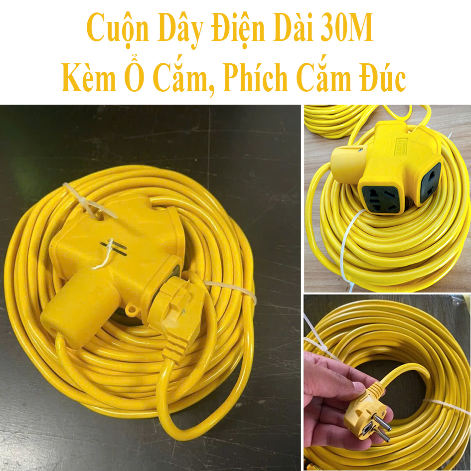 Cuộn Dây Điện Dài 30M Kèm Ổ Cắm, Phích Cắm Đúc Chịu Lực Cao Đa Năng