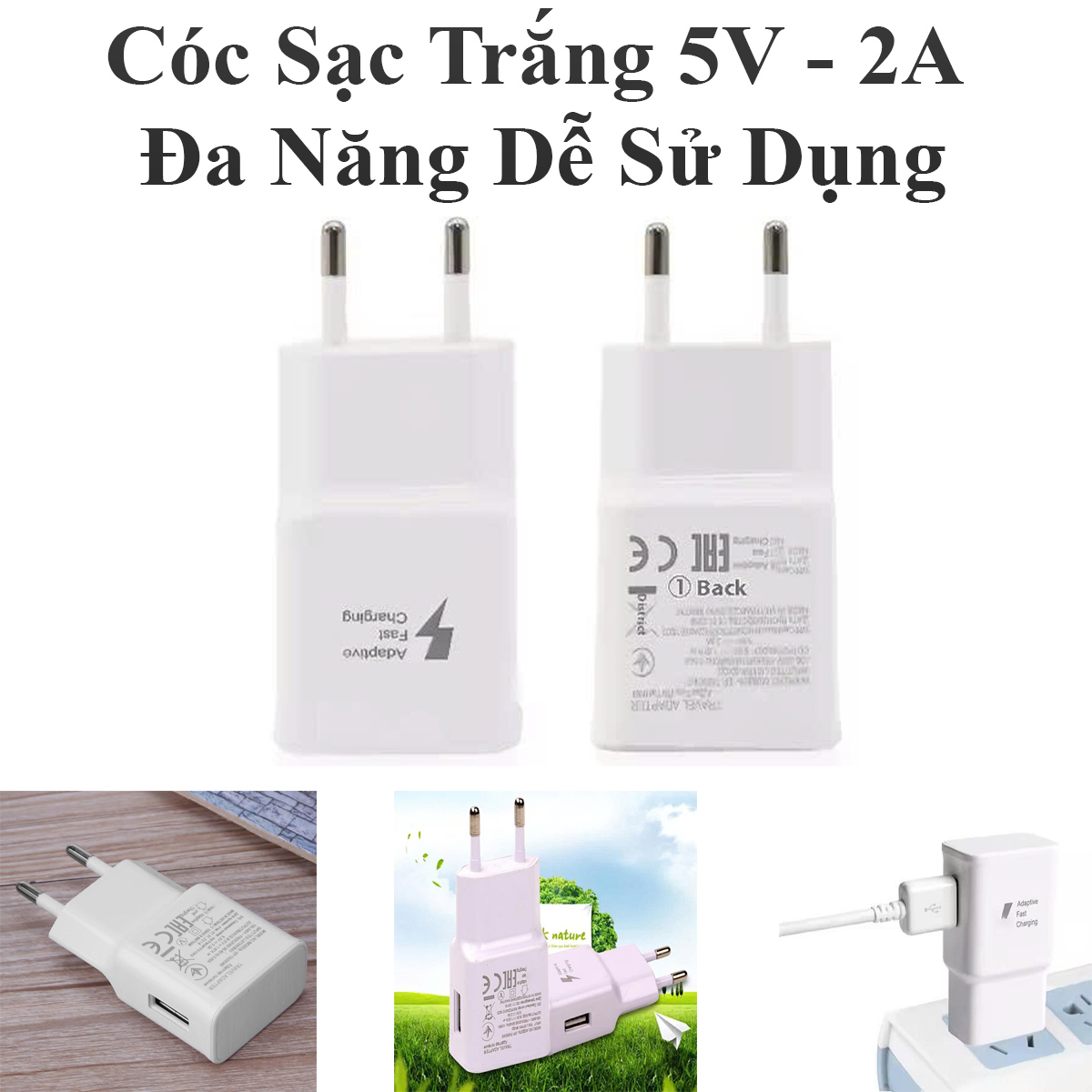 Cóc Sạc Trắng 5V - 2A Tia Sét Đa Năng Dễ Sử Dụng