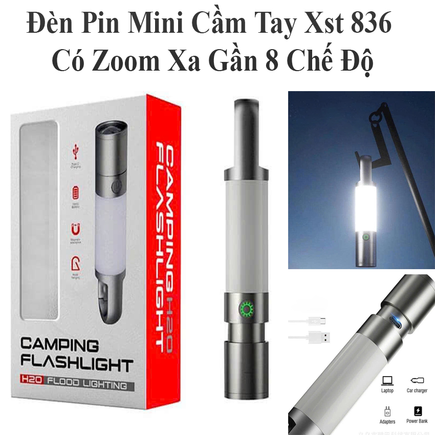 Đèn Pin Mini Cầm Tay Siêu Sáng Xst 836 Có Zoom Xa Gần 8 Chế Độ Có Móc Treo Và Sạc Usb Tiện Lợi