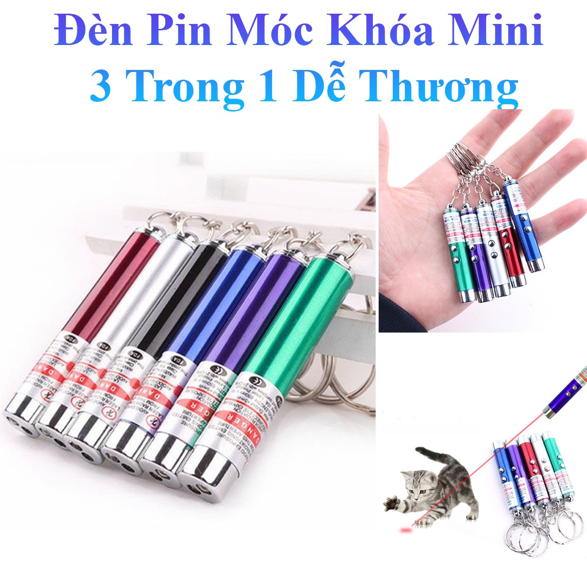 Đèn Pin Móc Khóa Mini 3 Trong 1 Tiện Lợi Dễ Thương