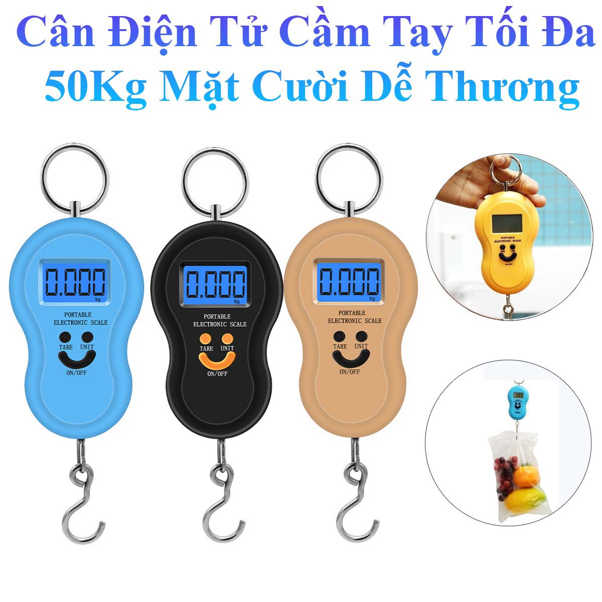 Cân Điện Tử Cầm Tay Tối Đa 50Kg Mặt Cười Dễ Thương