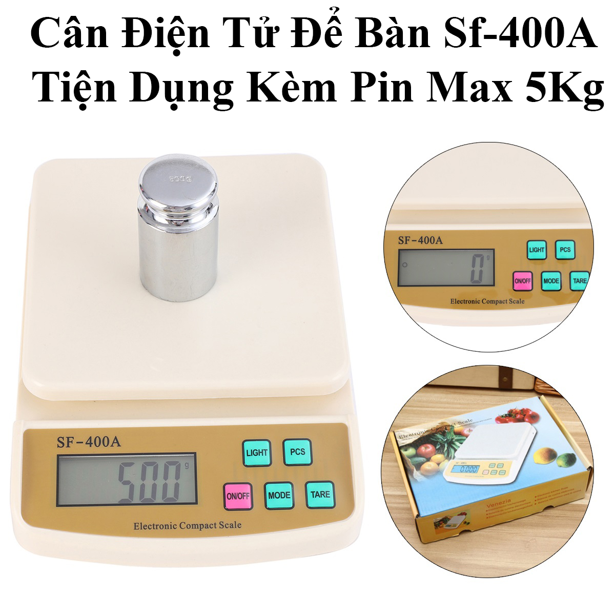 Cân Điện Tử Để Bàn Sf-400A Tiện Dụng Kèm Pin Max 5Kg
