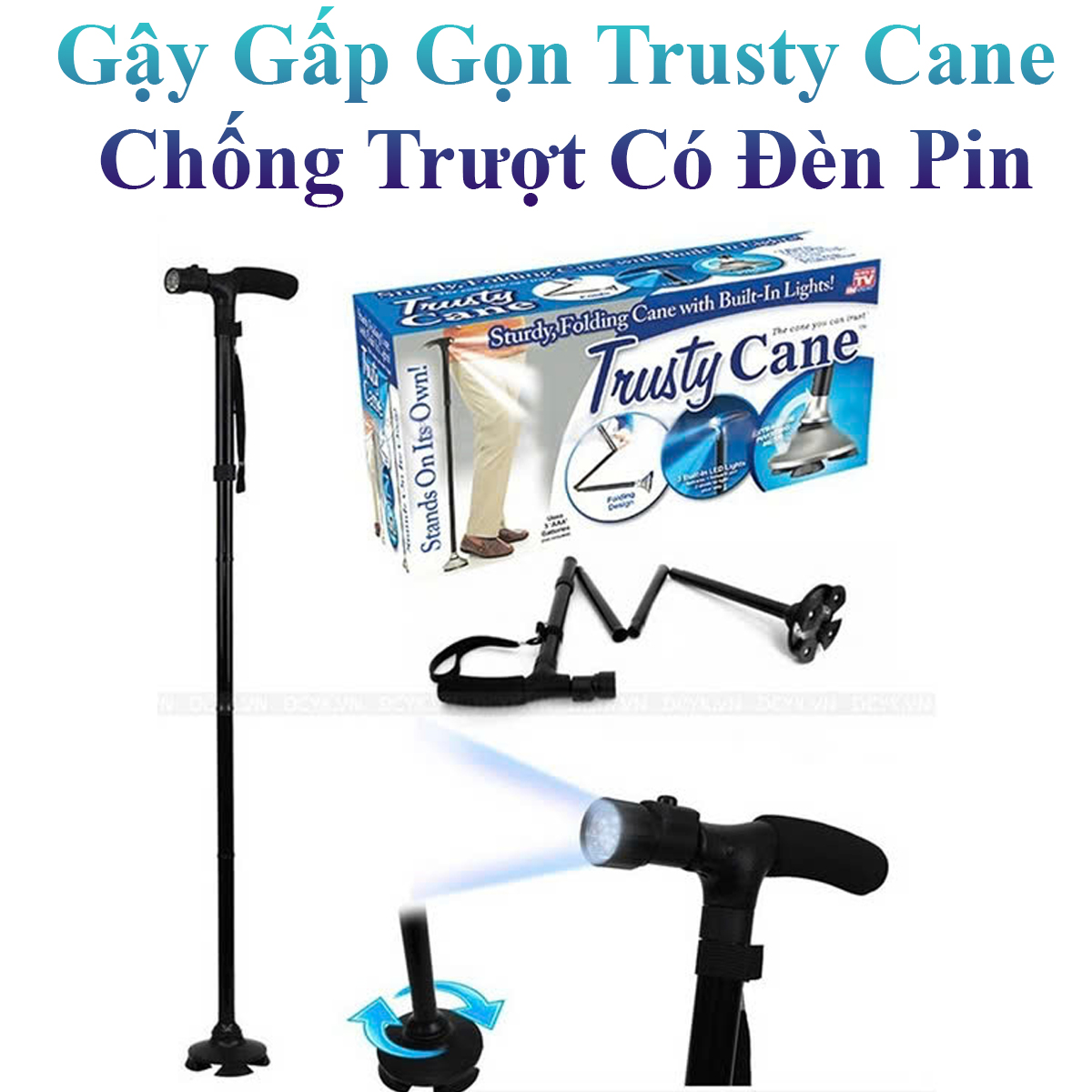 Gậy Gấp Gọn Trusty Cane Chống Trượt Có Đèn Pin