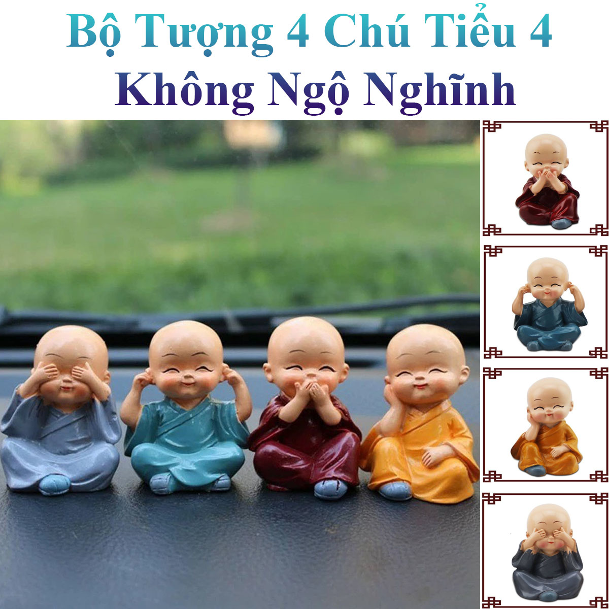 Bộ Tượng 4 Chú Tiểu 4 Không Trang Trí Xe Hơi, Bàn Làm Việc