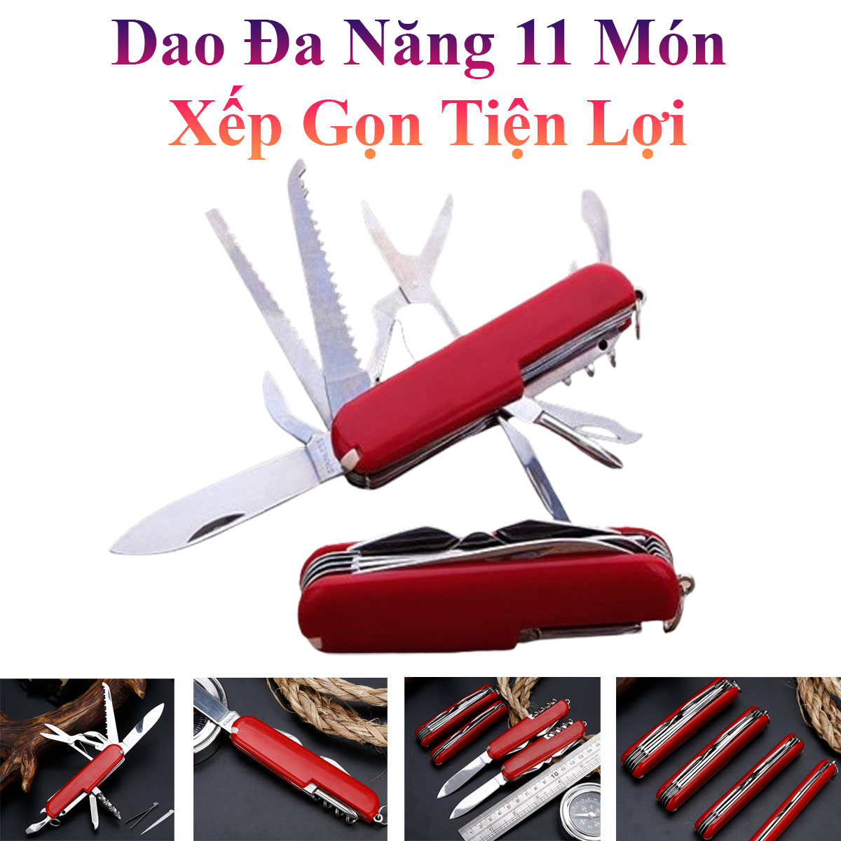 Dao Đa Năng 11 Món Xếp Gọn Tiện Lợi (Màu Đỏ)