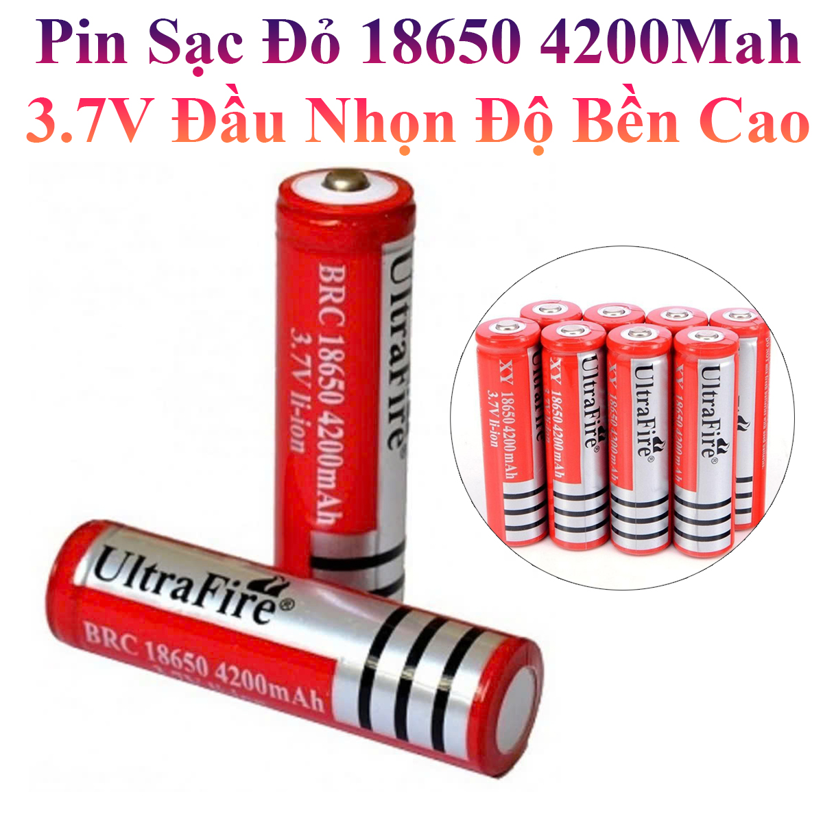 Pin Sạc Đỏ 18650 4200Mah Đầu Nhọn Độ Bền Cao