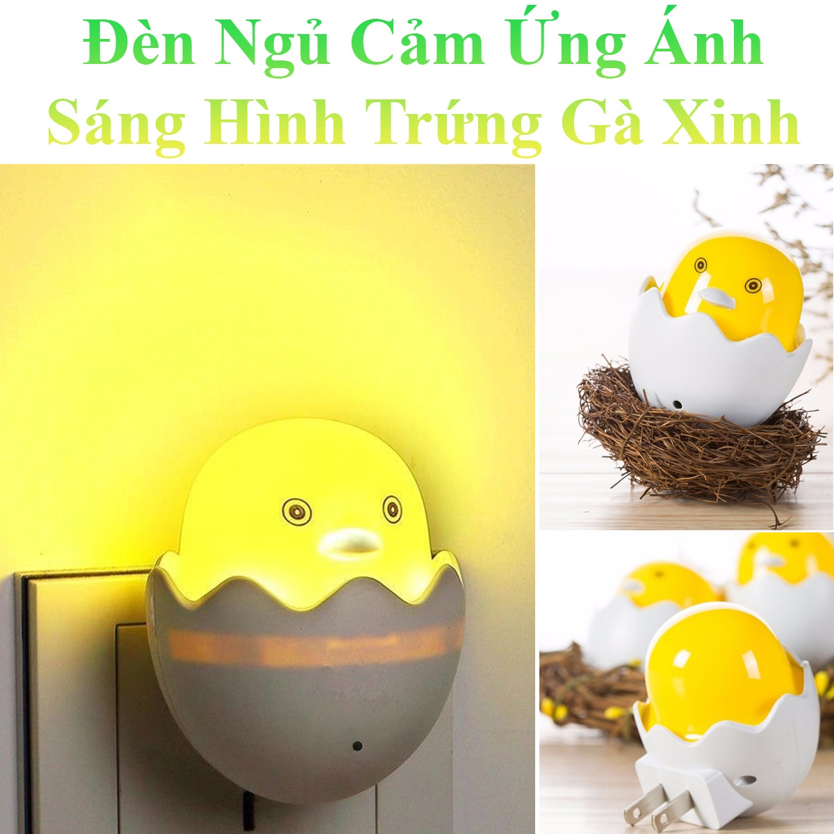 Đèn Ngủ Cảm Ứng Ánh Sáng Hình Trứng  Gà Đáng Yêu