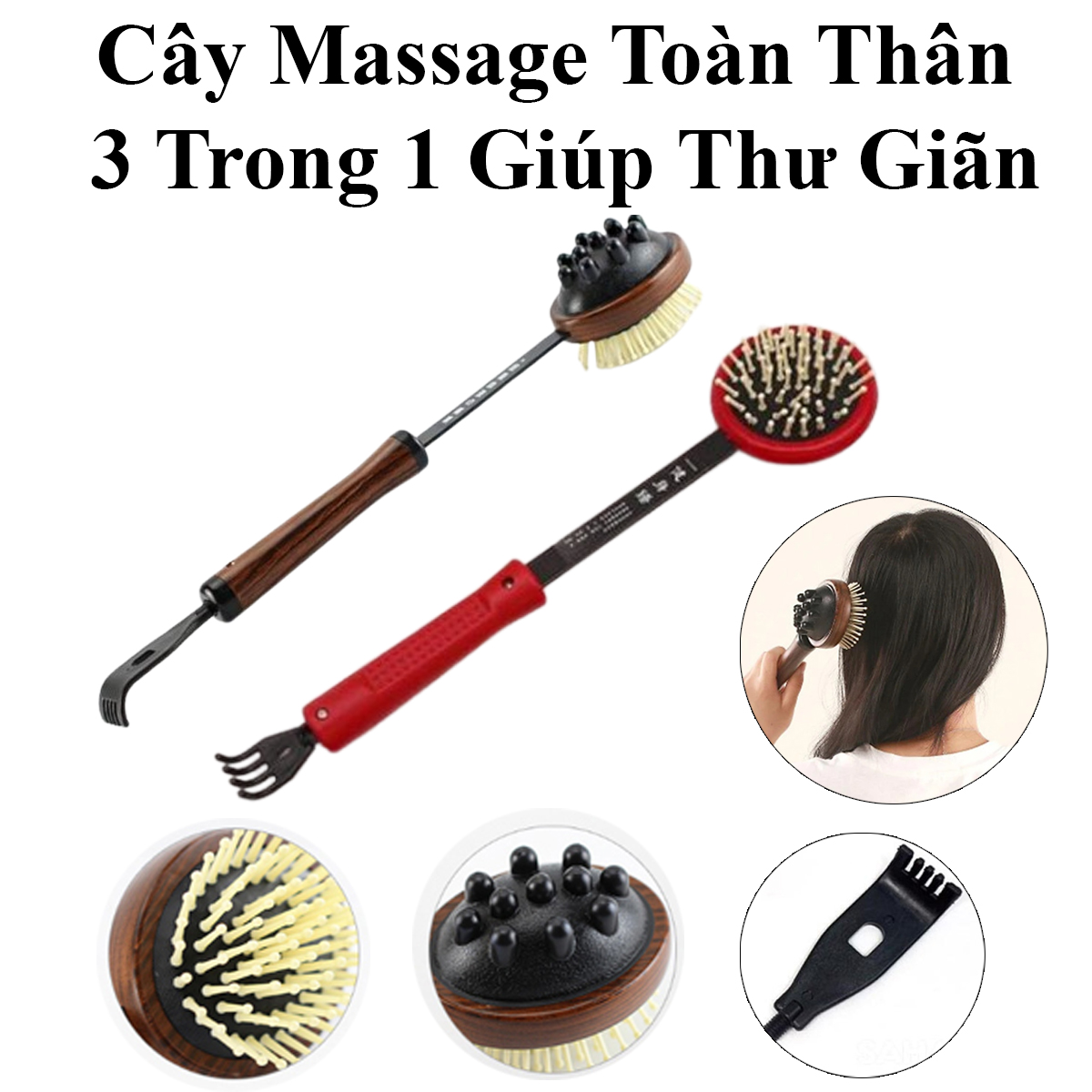 Cây Massage Toàn Thân 3 Trong 1 Gãi Lưng, Massage Đầu Và Đấm Bóp