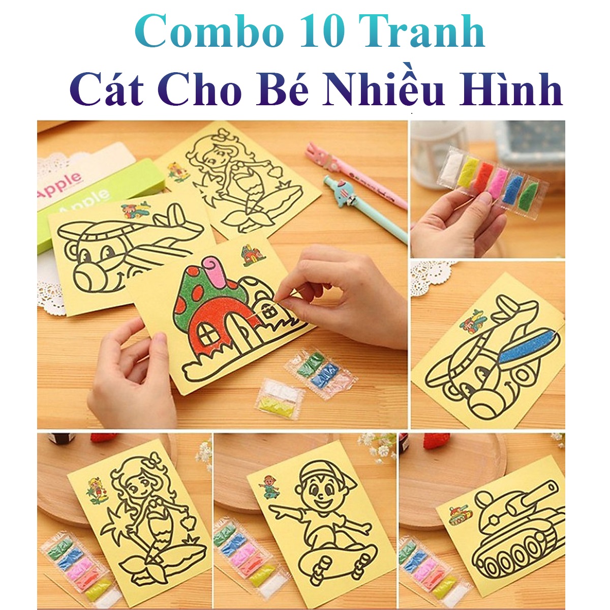 Combo 10 Tranh Cát Cho Bé Nhiều Hình