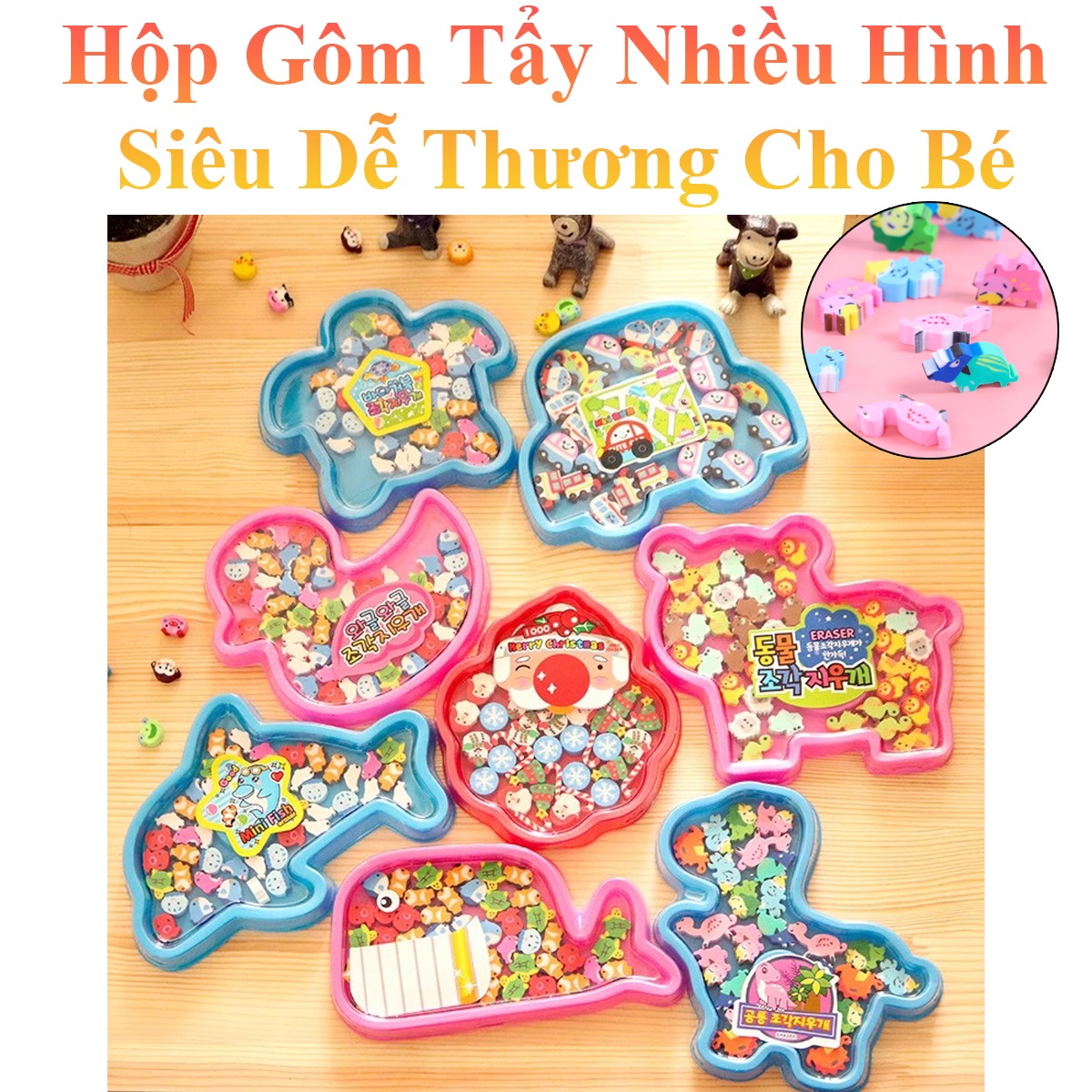 Hộp Gôm Tẩy Nhiều Hình Siêu Dễ Thương Cho Bé