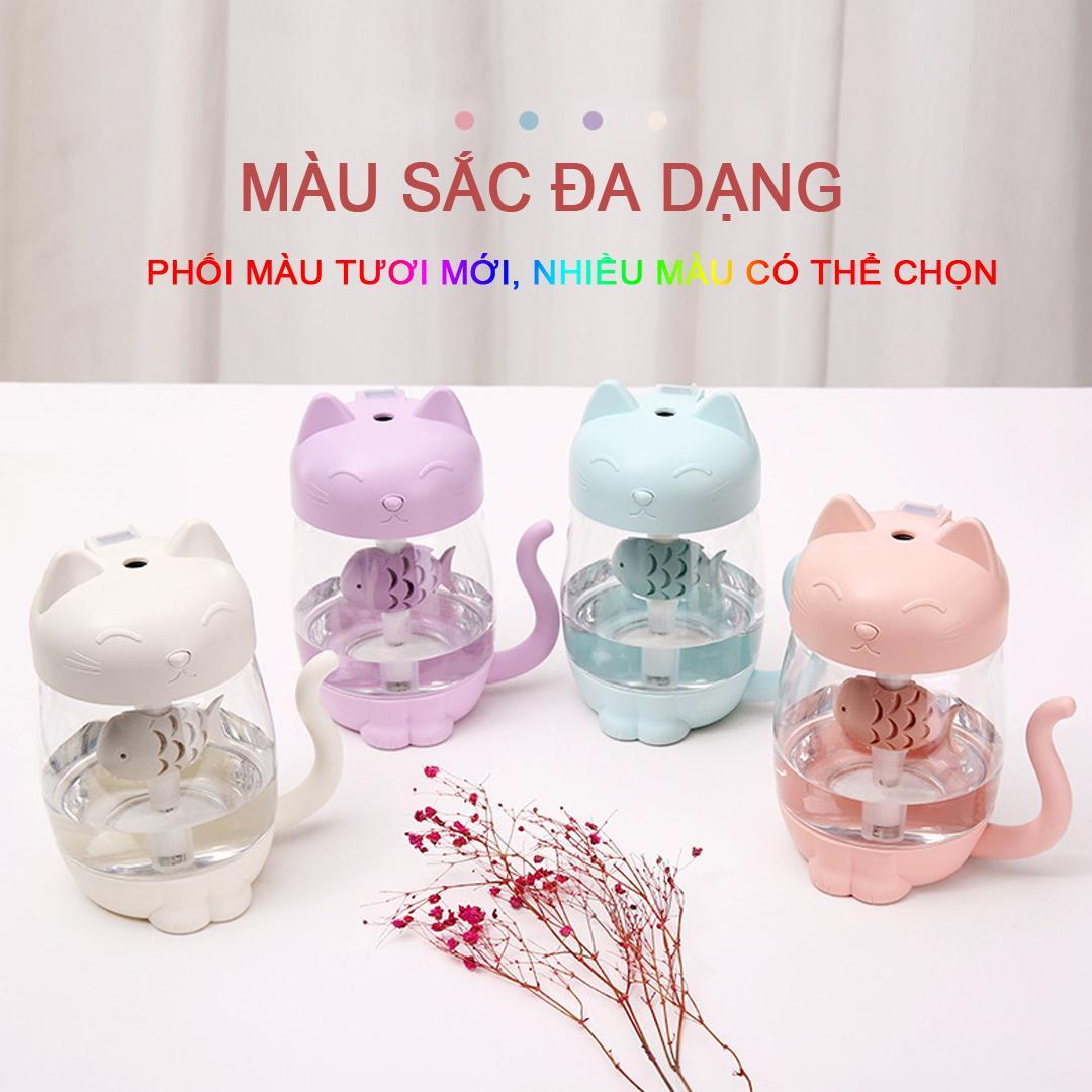 Máy Phun Sương Pin Sạc Hình Mèo Có Led Và Quạt