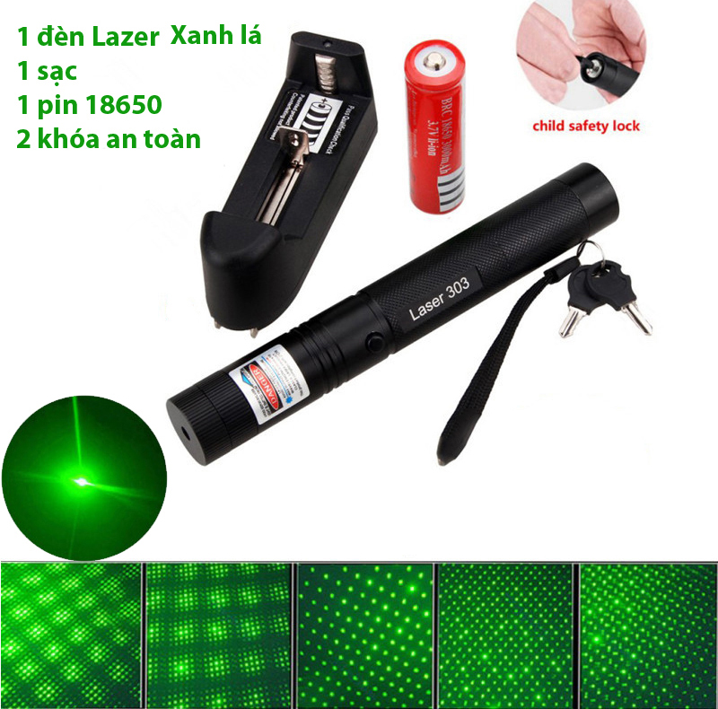 Đèn Pin Laser 303 Tia Xanh Siêu Sáng Kèm Pin Và Sạc