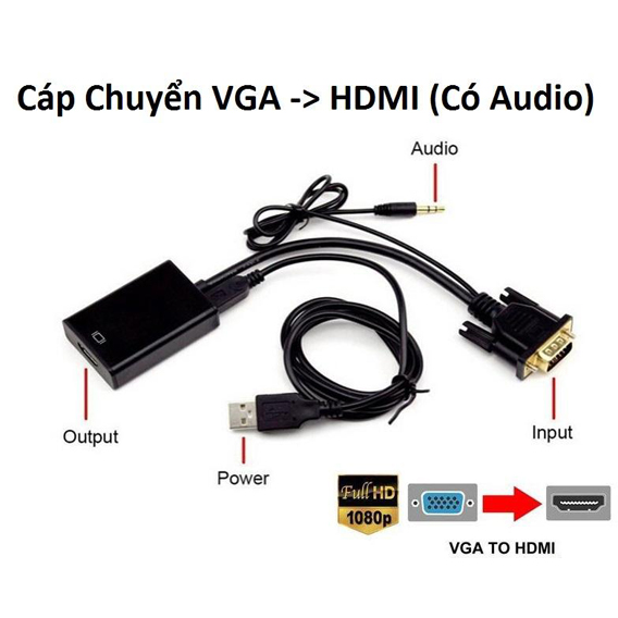 Cáp Chuyển Đổi VGA Sang HDMI Có Audio Full HD